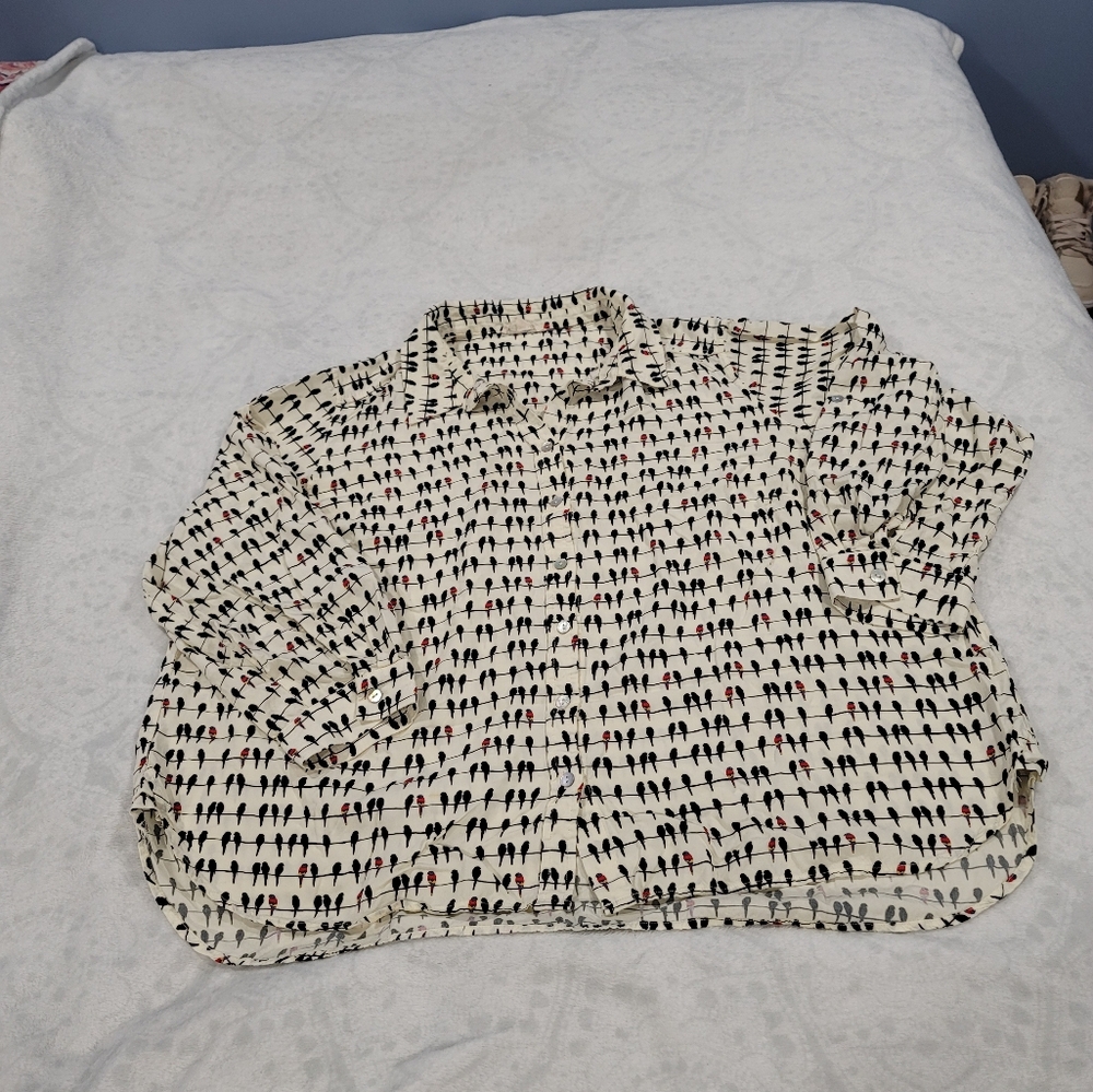 Jane and Delancey Tunic Top Shirt Blouse Size 2X Bird on a Wire Roll Tab Sleeve - Picture 7 of 16